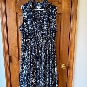 Charter Club Navy & White Sleeveless Collared Midi Dress